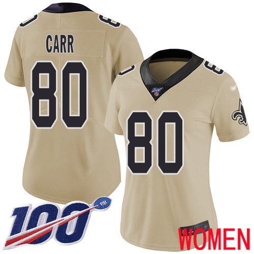 New Orleans Saints Limited Gold Women Austin Carr Jersey NFL Football #80 100th Season Inverted Legend Jersey->youth nfl jersey->Youth Jersey